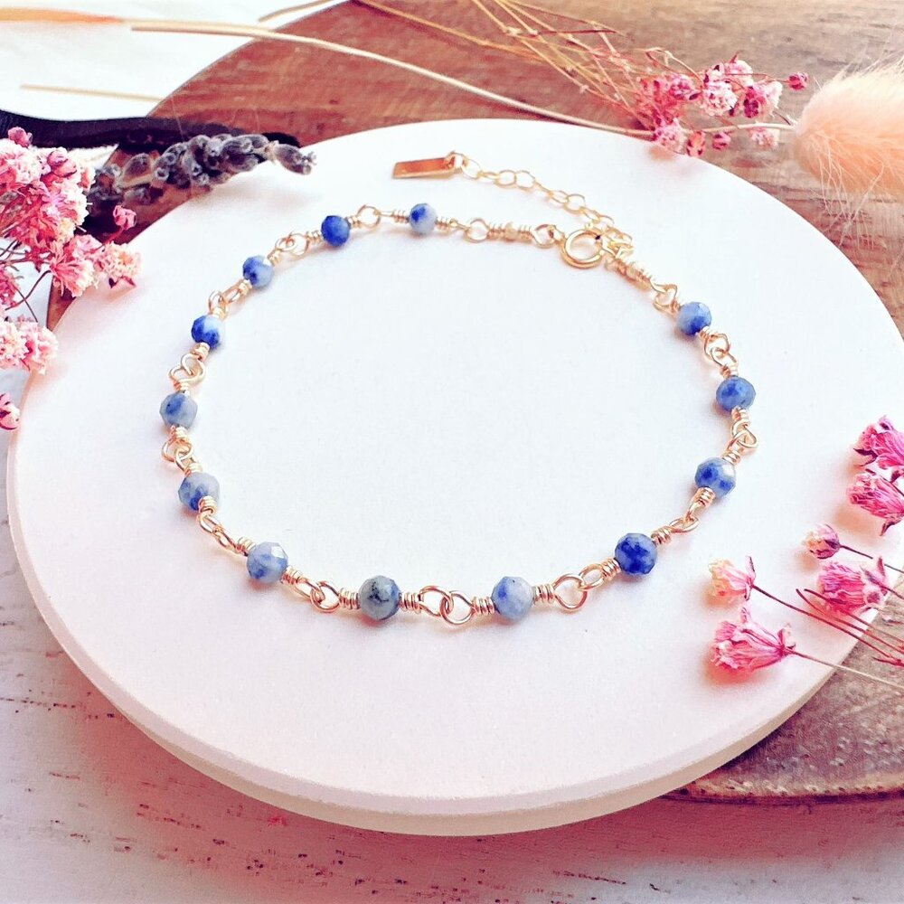 14k Gold-Filled Blue Spot Jasper Gold Bracelet | Handmade in British Columbia